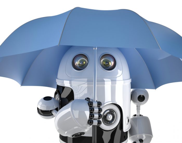 Robot with umbrella. Technology concept. Contains clipping path