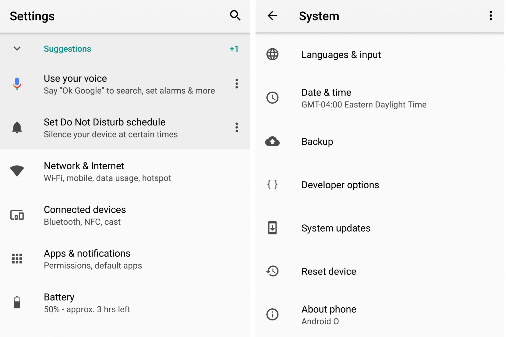 Android O - Settings