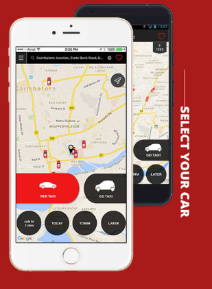 Red taxi mobile app booking screen