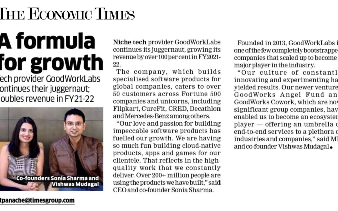 GoodWorkLabs Doubles Revenue in FY 21-22 – Featured In The Economic Times 